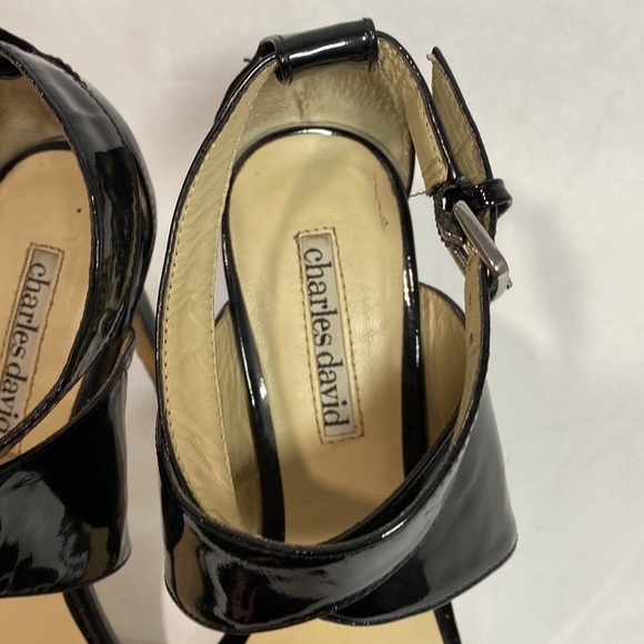 Charles David black open toe sandal leather cross strap ankle - Picture 6 of 12